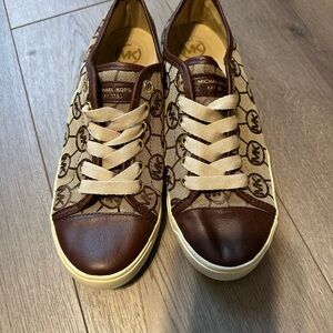 Michael Kors Tan and Brown Logo Sneakers